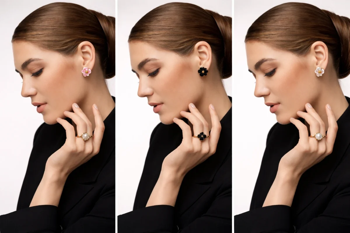 anti tarnish earrings for daily use 18k gold plated black stud pink stud by Her Treasure Shivani Khanna